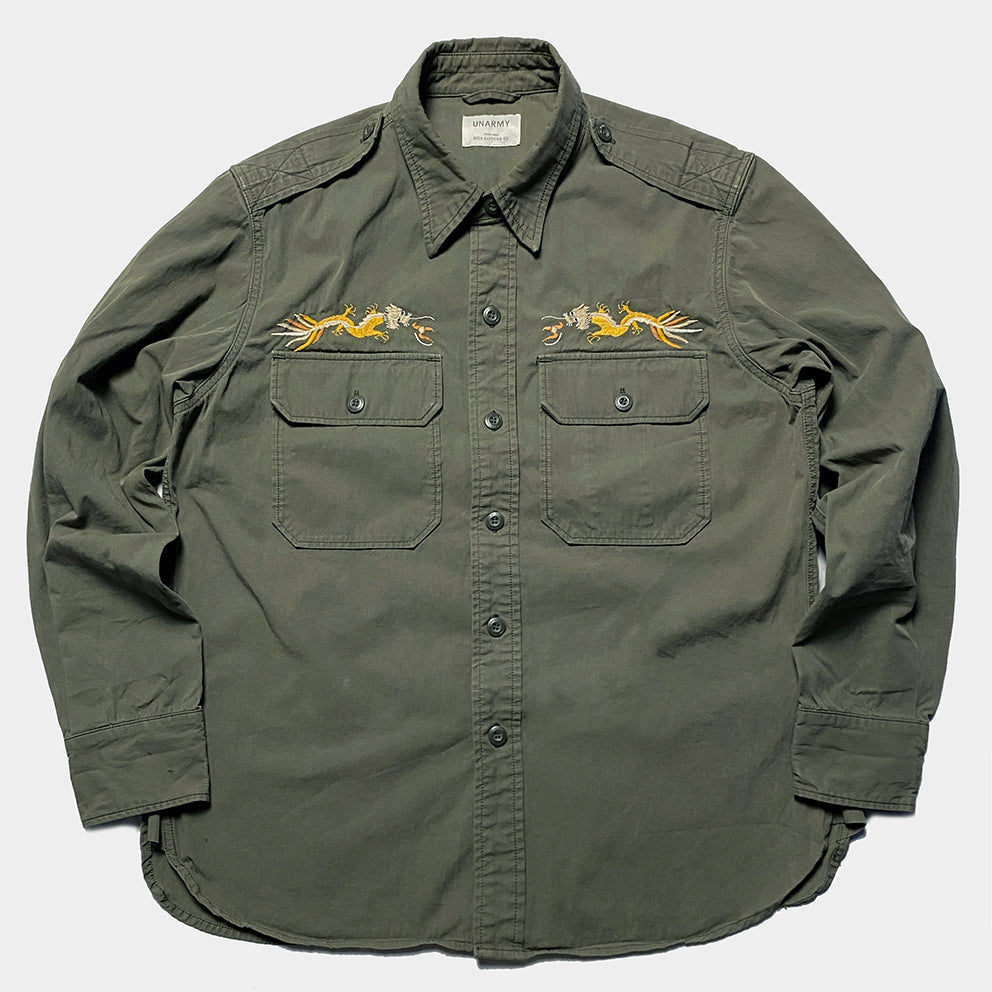 BZEN M.3218-PLATOON REGULAR FIT NAM INSPIRED MILITARY SHIRT-USS  PRAIRIE-7oz-E0 ARMY GREEN