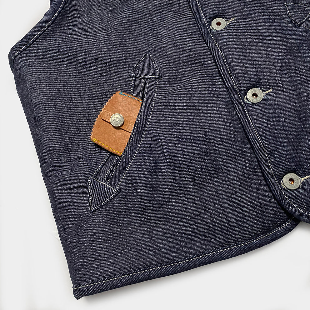 BZEN M.3203RR IDAHO-R18 REGULAR FIT COMFORT STRETCH INDIGO DENIM 2 POCKET  SHERPA LINED VEST-12OZ-HRH INDIGO