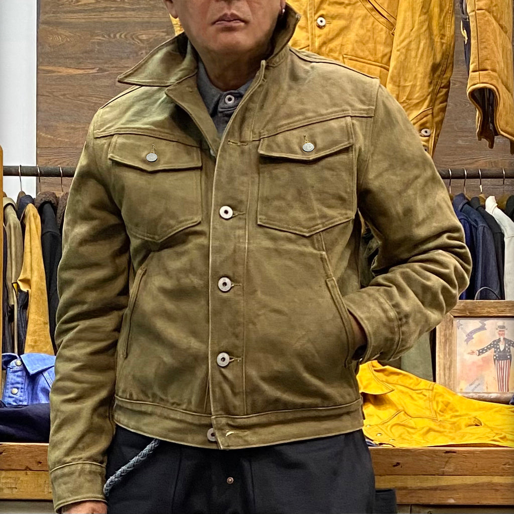 BZEN M.3139RR GARCIA2-18WXS REGULAR FIT 4 POCKET JACKET VEGGIE DYED WAXED  18OZ CANVAS LIMITED EDITION BY ORDER ONLY DUE TO LIMITED FABRIC-18OZ-SEAWEED