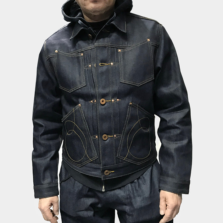 Black Apple Faux-Leather Sleeve Broadway Denim Jacket in Blue for Men